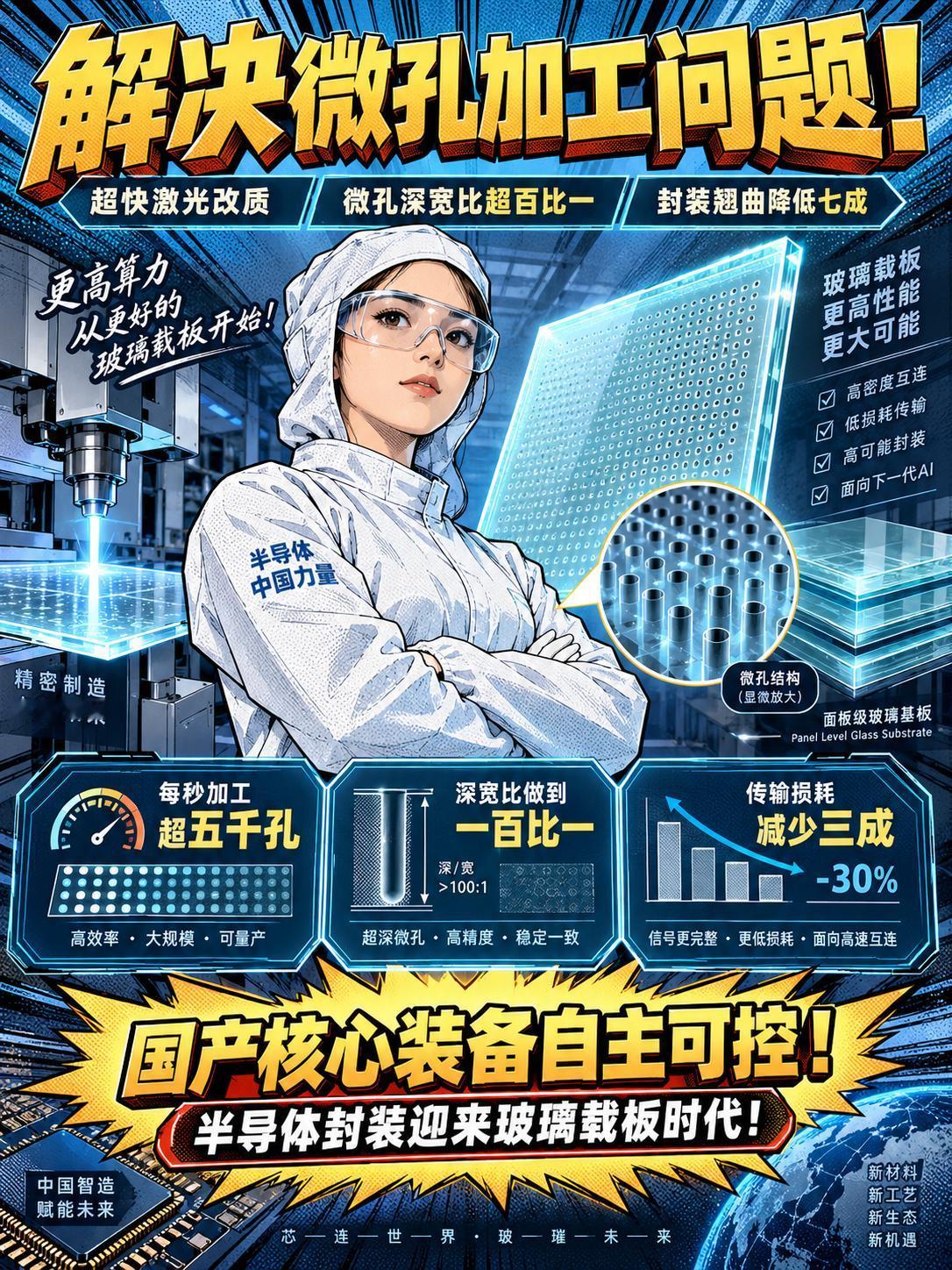 国产装备打破微孔加工壁垒，半导体先进封装迎来玻璃载板产业拐点

当前人工智能算力