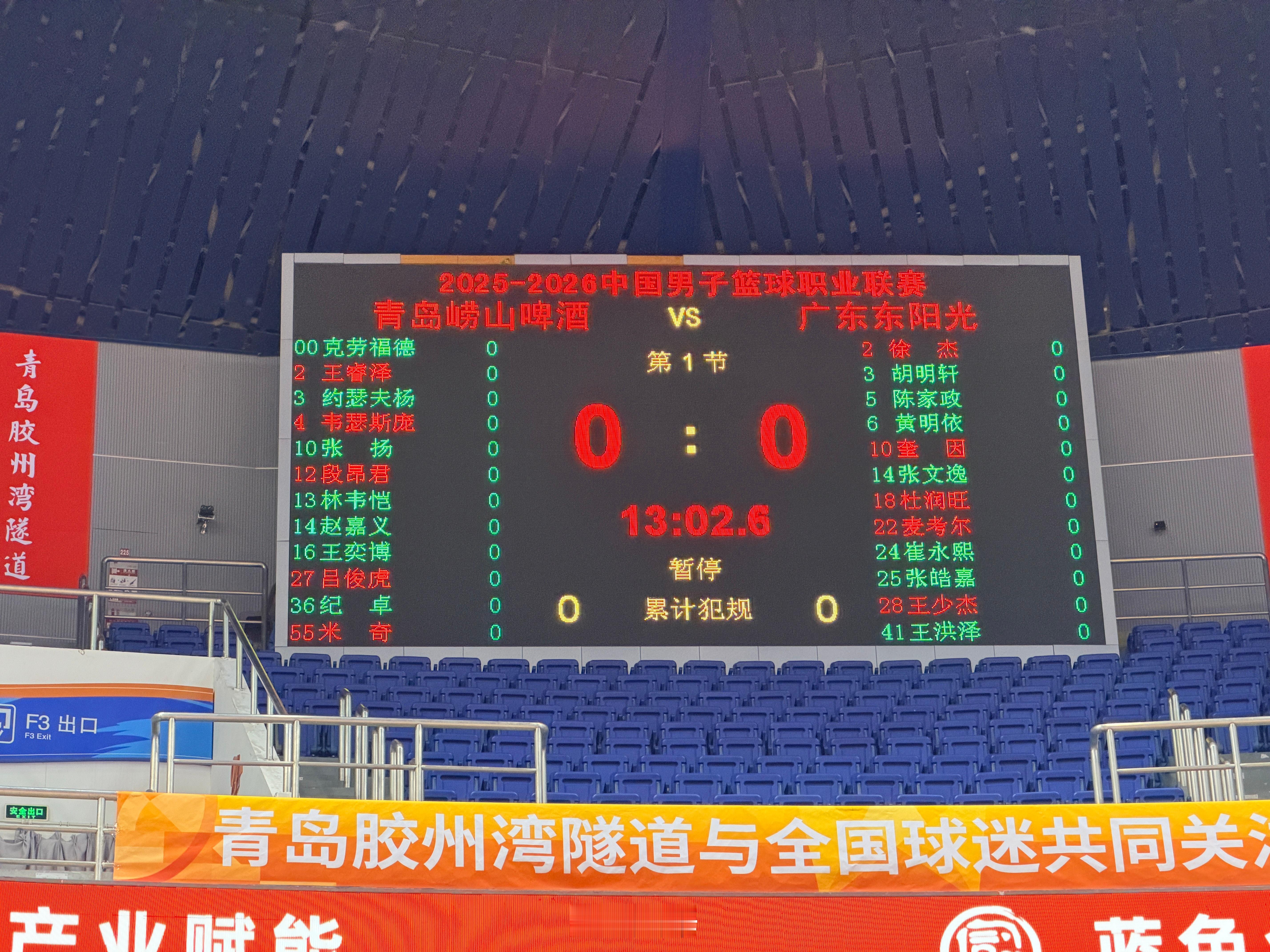 本场首发，青岛：王睿泽 韦瑟斯庞 段昂君 吕俊虎 米奇；广东：徐杰 奎因 杜润旺