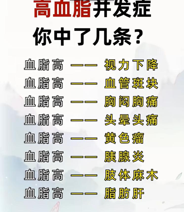 很多人查出高血脂之后觉得没有不舒服就不用管，殊不知血脂长期超标，会慢慢诱发多种并
