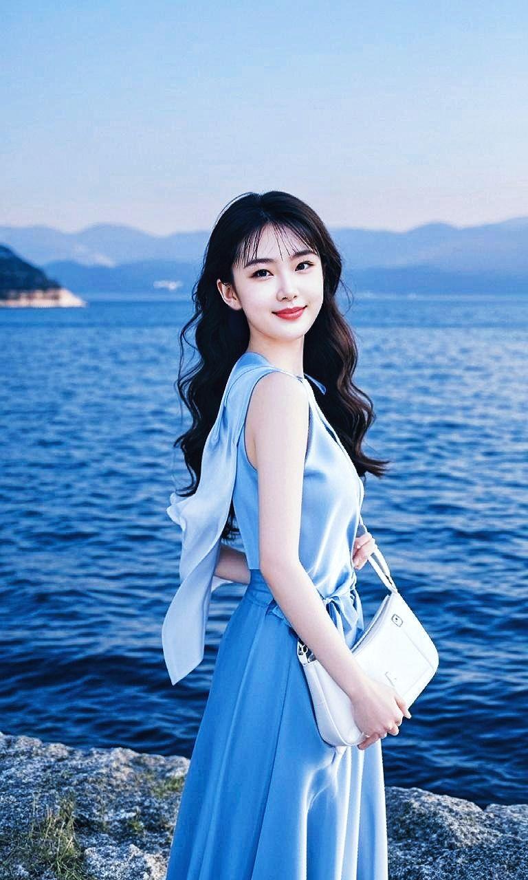 AI扩图 AI海畔佳人