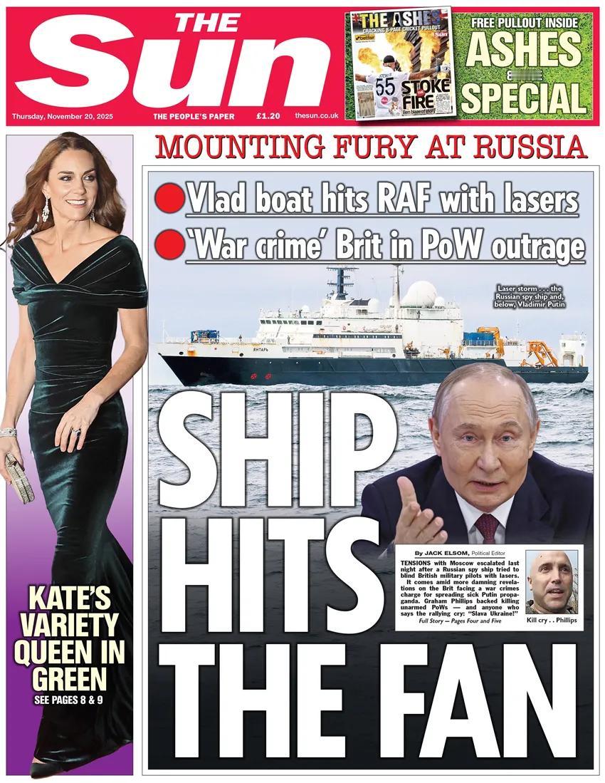 《太阳报》称，英国国防部称自从一艘俄罗斯军舰“试图用激光致盲英国军用飞行员”后，