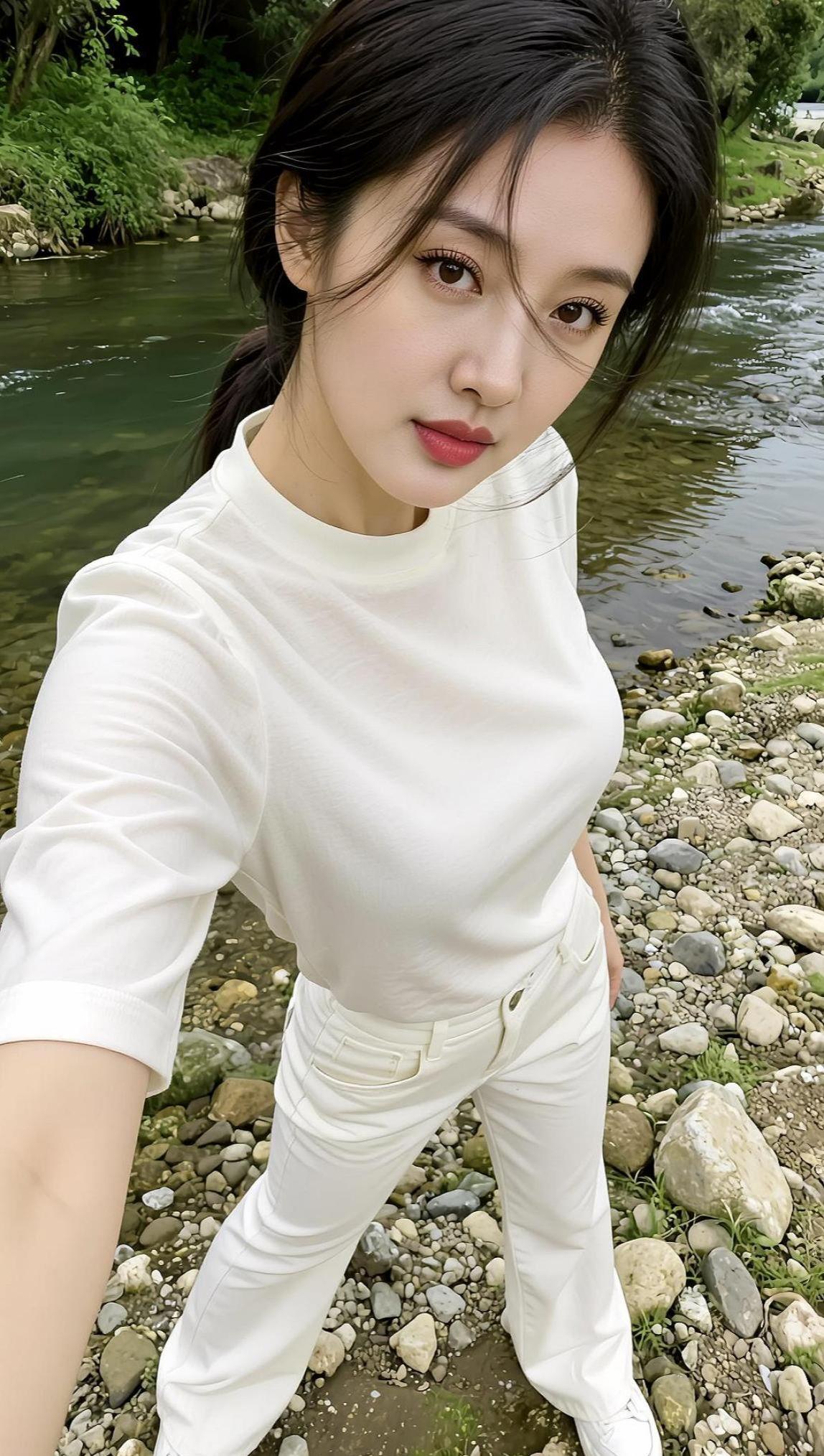 AI河畔自拍 抖音ai创作 一本正经游客照 这么诚实的女人不好找 在抖音确认一下