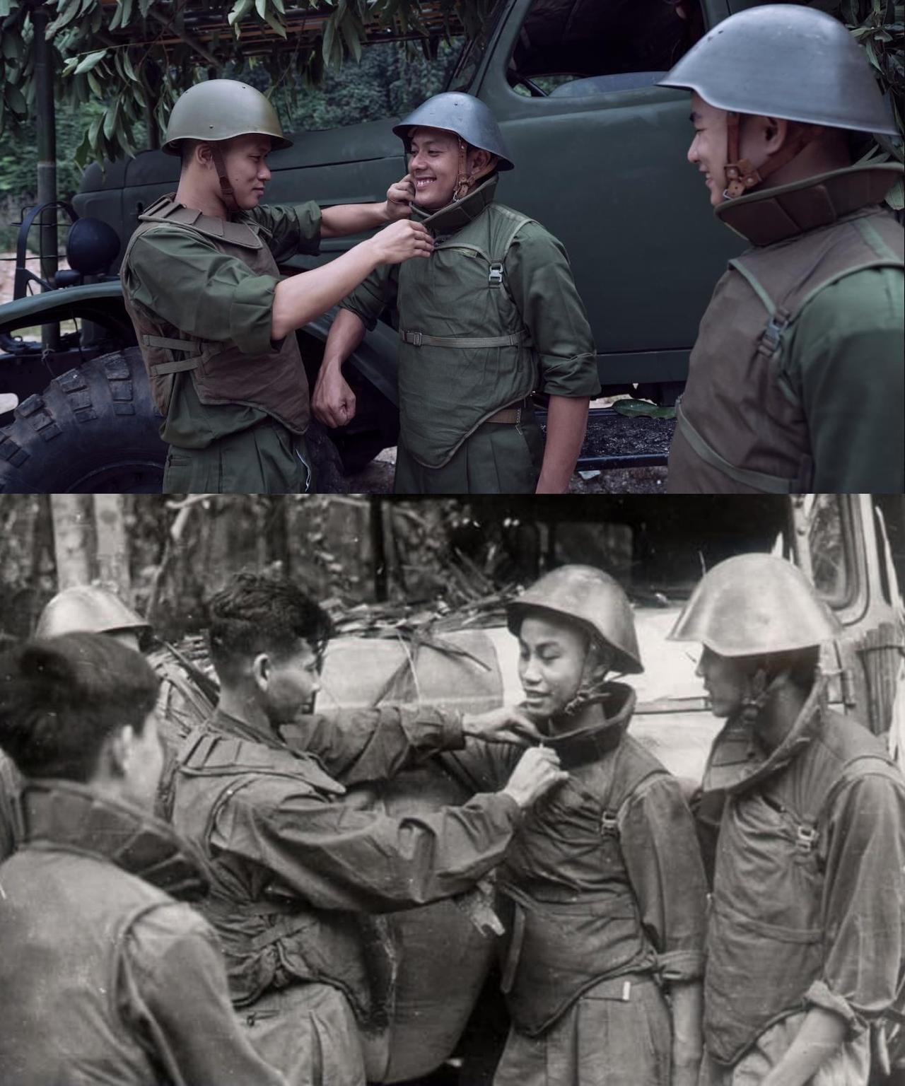 越南军迷头戴东德M56“蘑菇头”钢盔，穿凉鞋重演当年越南战争时期的历史照片（图1
