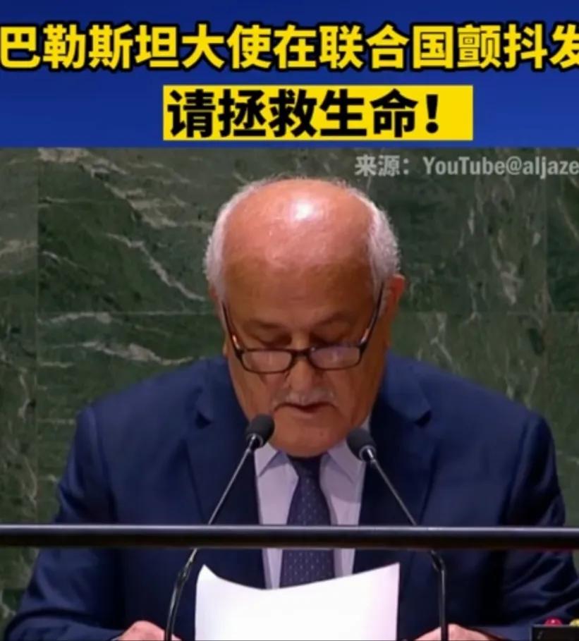巴勒斯坦驻联合国大使在发言时，双手一直在颤抖，声音在哽咽，语气在恳求，他反复说了