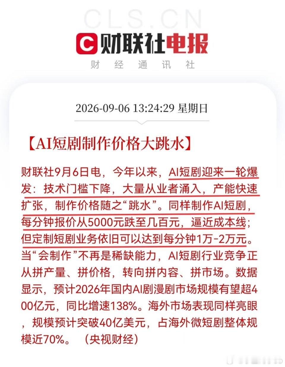 AI短剧制作价格大跳水 ​​​