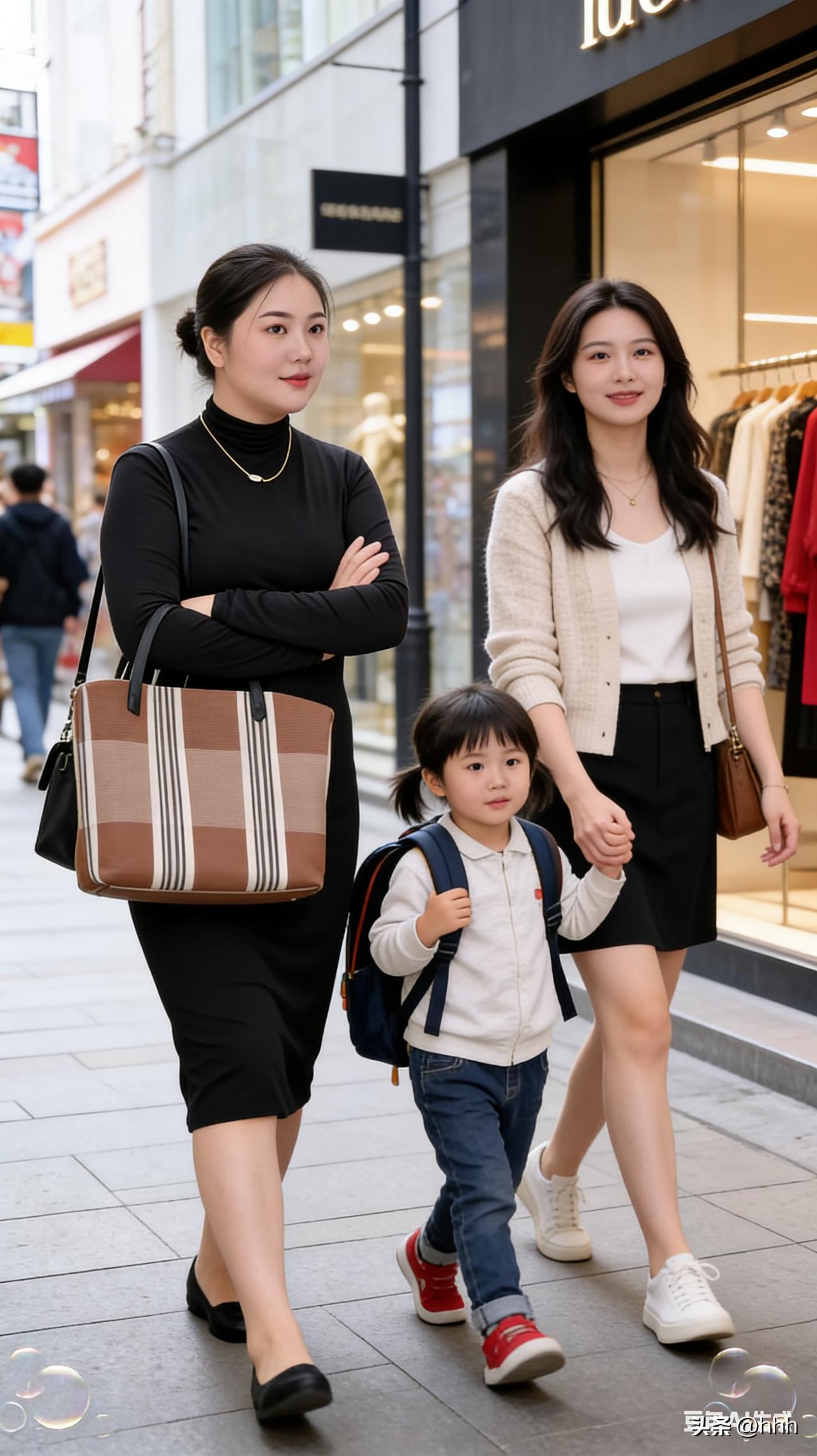 妈妈与孩子手牵手，时尚出街，温暖有爱！