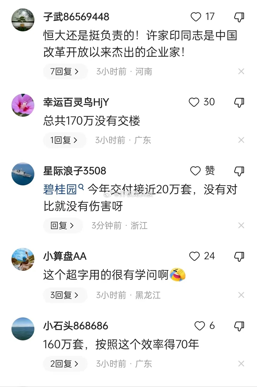 恒大集团深圳公司说，到今年1-8月份，恒大交房6000套。消息一出来，网友笑了，