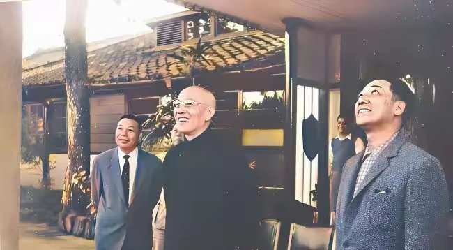 难得一见晚年的蒋介石和两个儿子的一张合影，父子三人仰头不知道在看着什么，但是明显