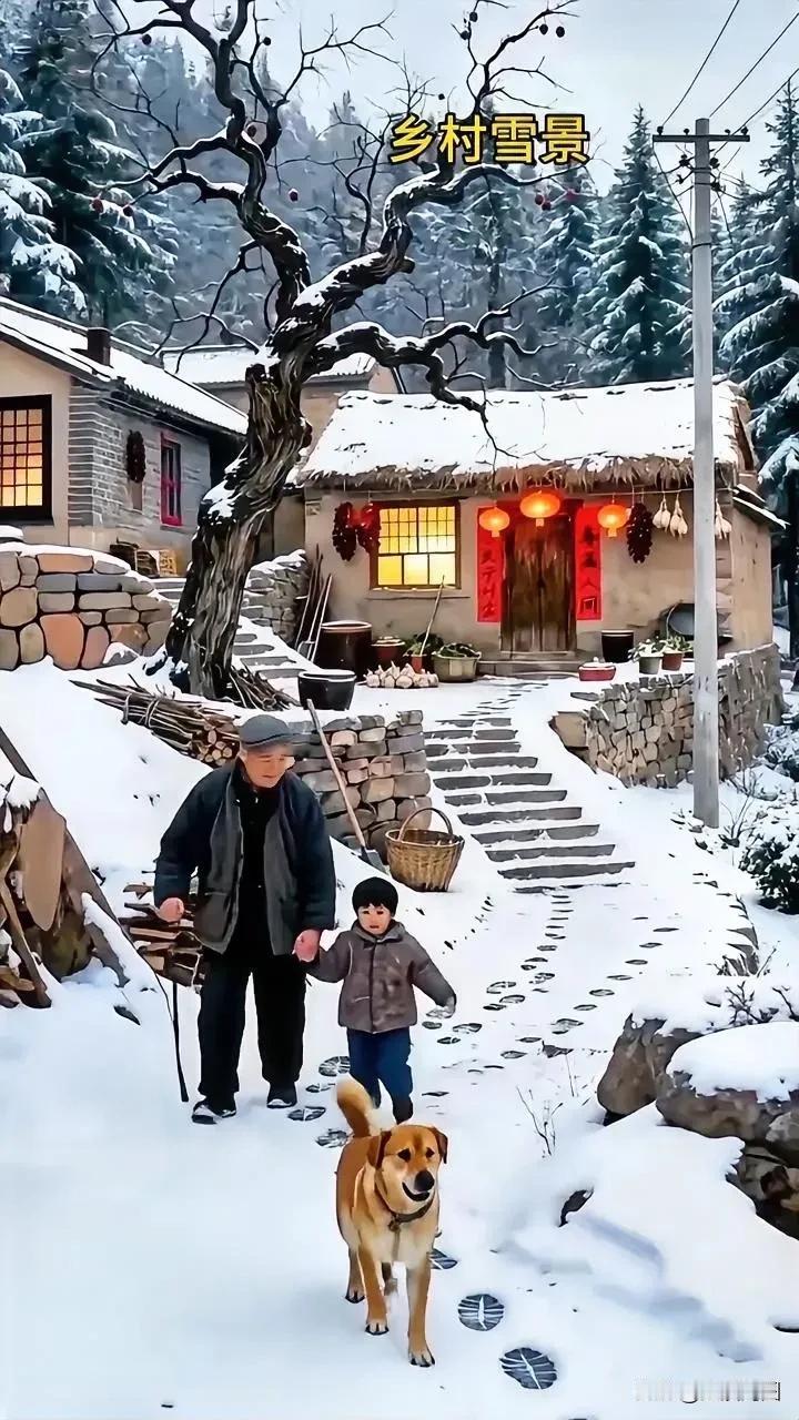 雪中乡村景，狗吠人归时。冬日乡村雪景 冬日乡野风光 初冬乡村小路