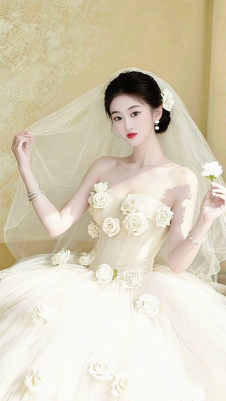 感受一下穿白纱的感觉 原来穿上婚纱这么好看 清纯甜美 优雅气质