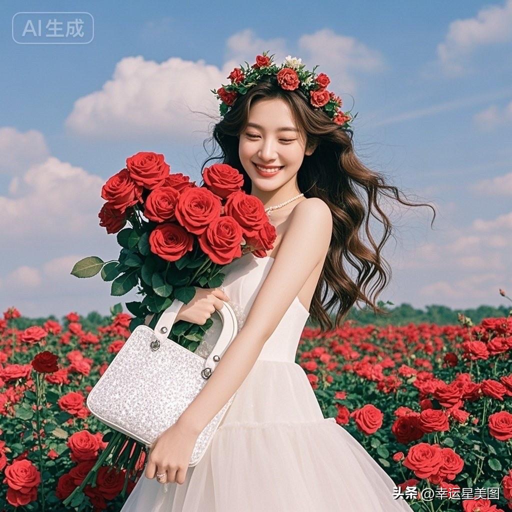 置身花海，红玫瑰与白裙的浪漫邂逅