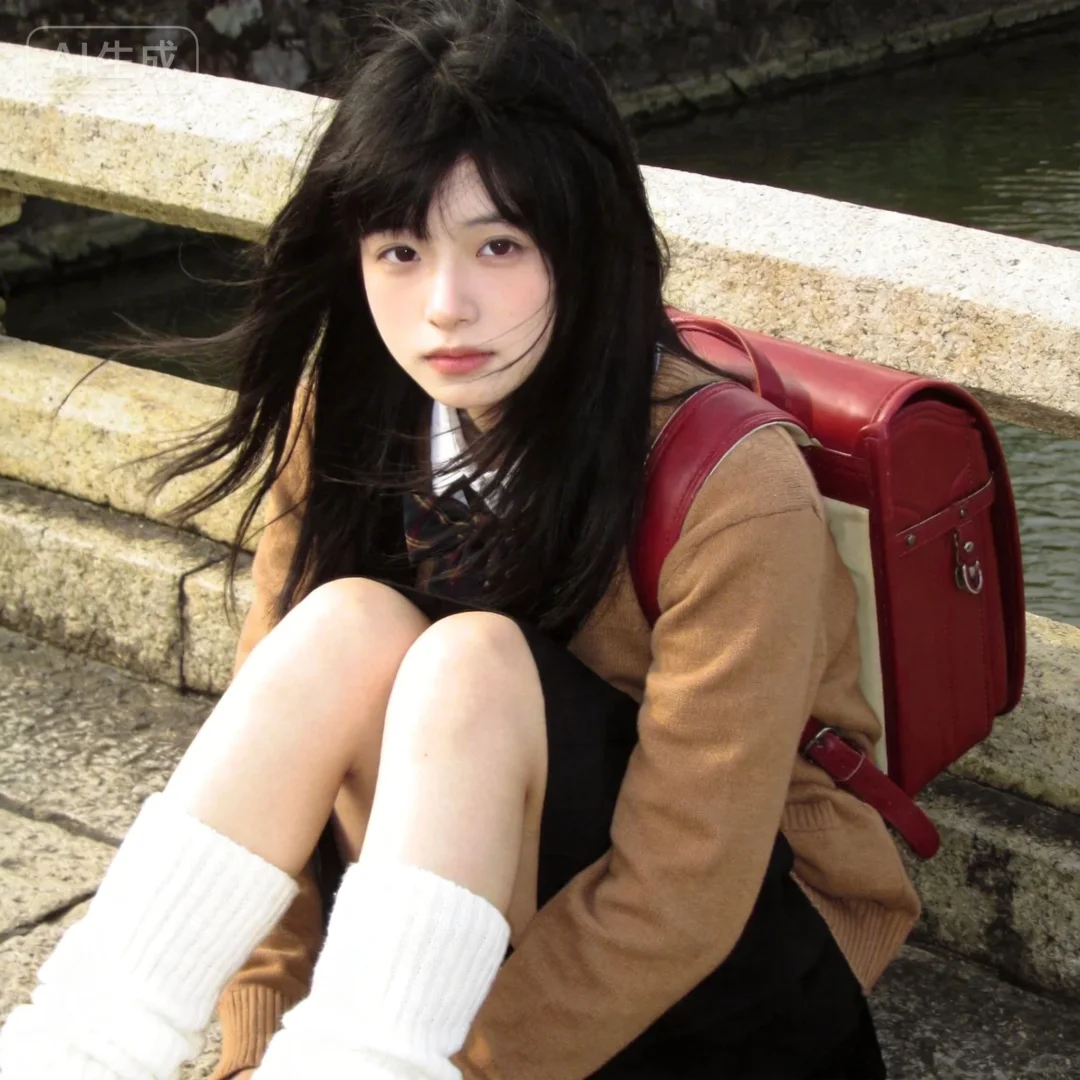 采用旧核风与旧和风相融合的视觉风格，画面中是一位真人日系女生，有着冷白的肌肤，萌