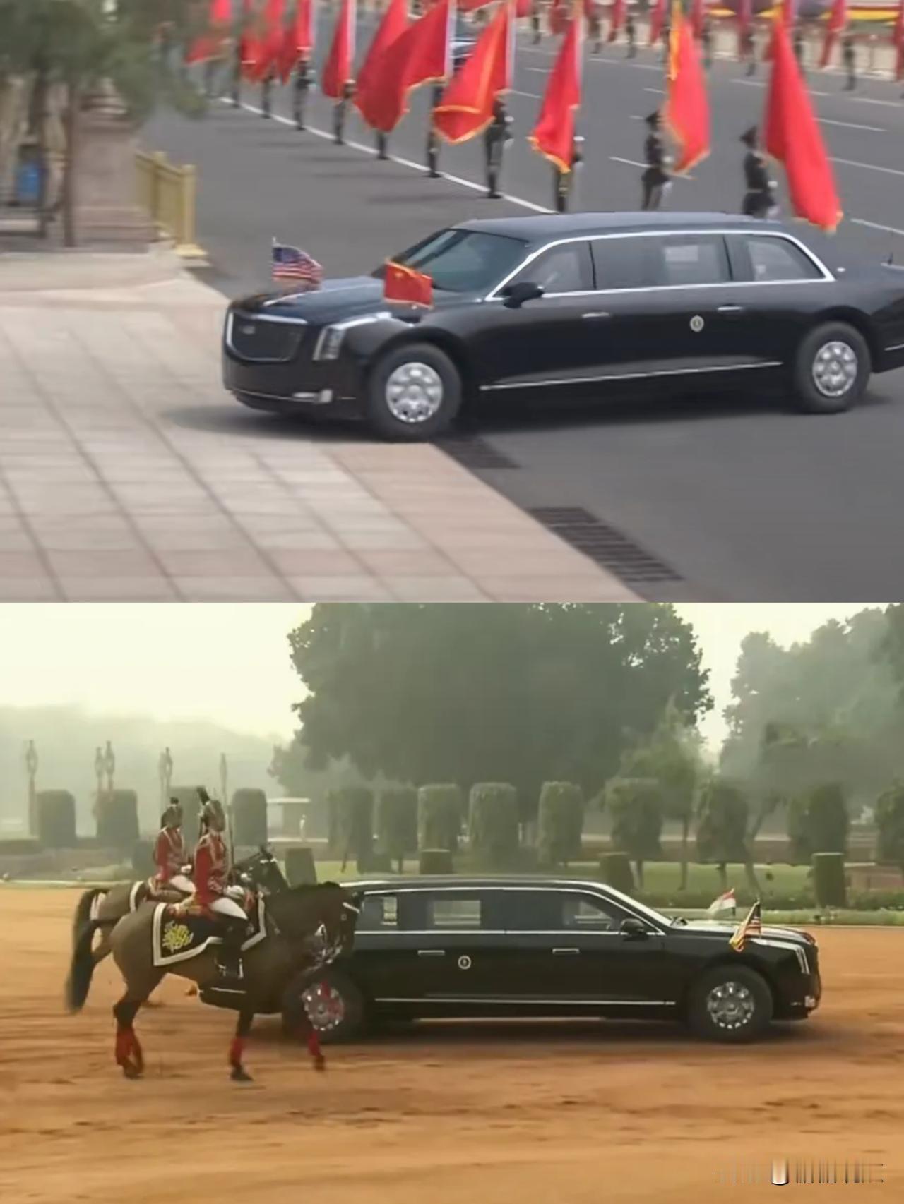 特朗普的专车很特别，到哪都一样，
上图是刚刚在我国的一幕，
下图是2020年在印