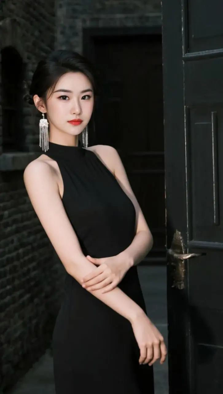 AI暗巷黑裙照 ai创作