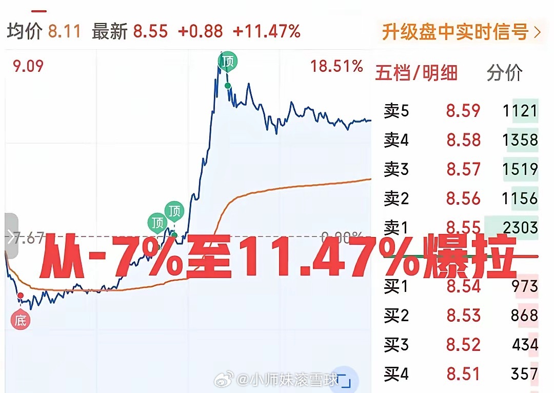 一个从-7%最高涨至11.83%收盘涨8.9%一个从-8.75%涨到8.16%，