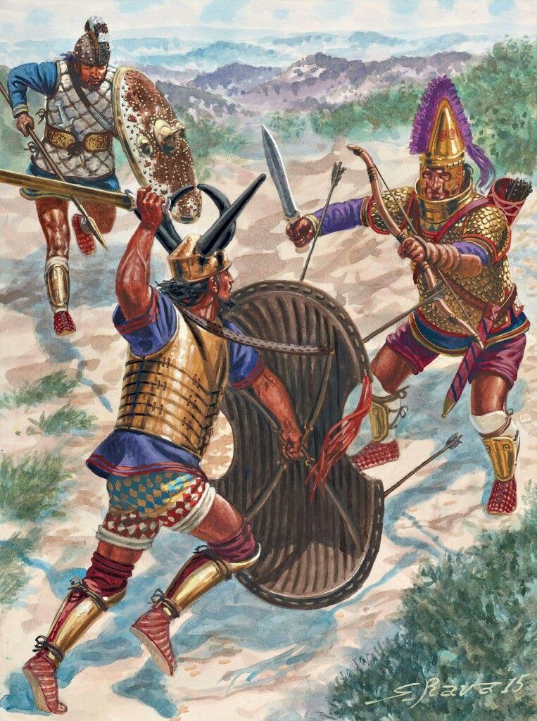 迈锡尼时代的武士，奥德修斯们应该是这种穿戴，不过几百年后荷马把他们想象成穿古希腊