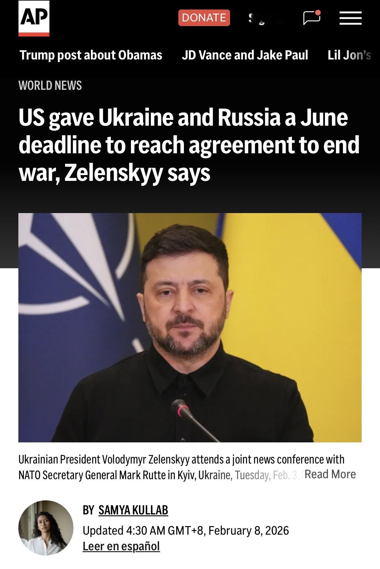 美联社：特朗普给俄乌停战设下”最后期限”

美联社乌克兰基辅2月8日电：乌克兰总