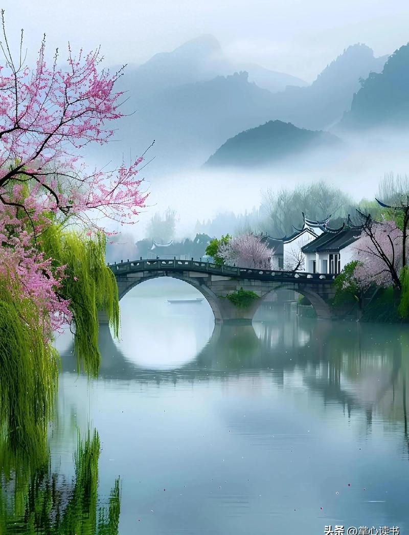 出句：烟浮柳岸一帘梦；
对句：风拂桃林满袖香‌。

联意赏析：
此联意境空灵，时