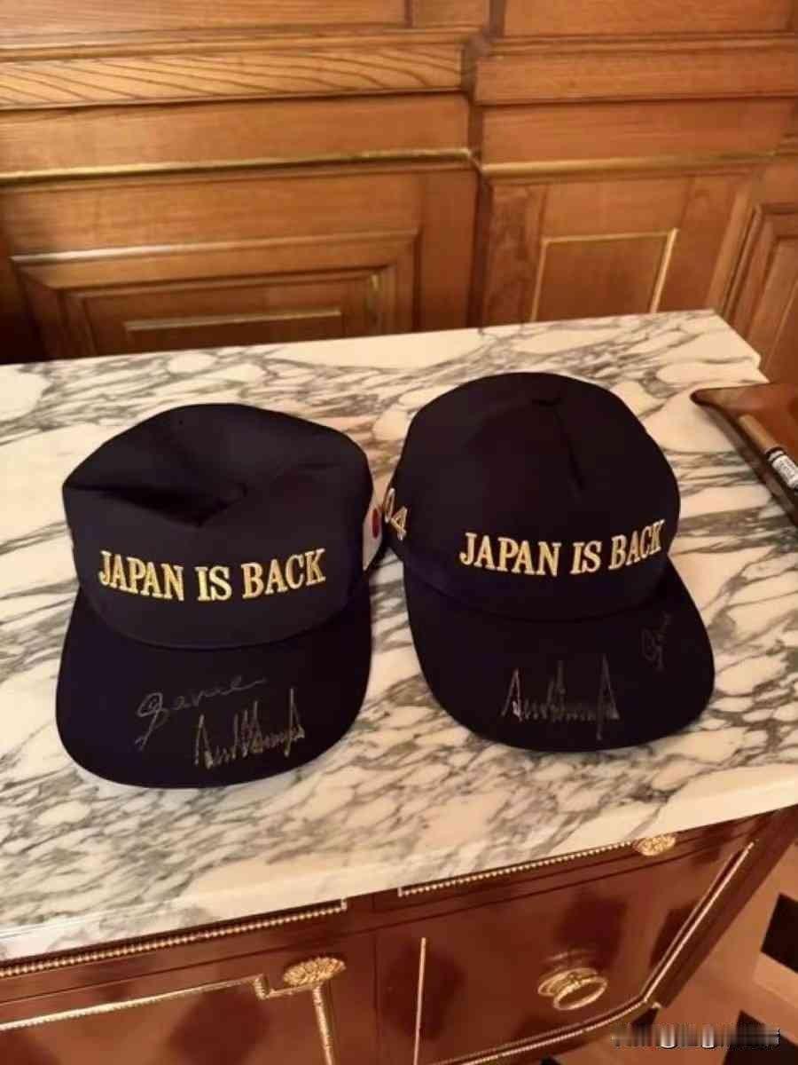 JAPAN IS BACK。
印在帽子上，Made in China。
这事儿的
