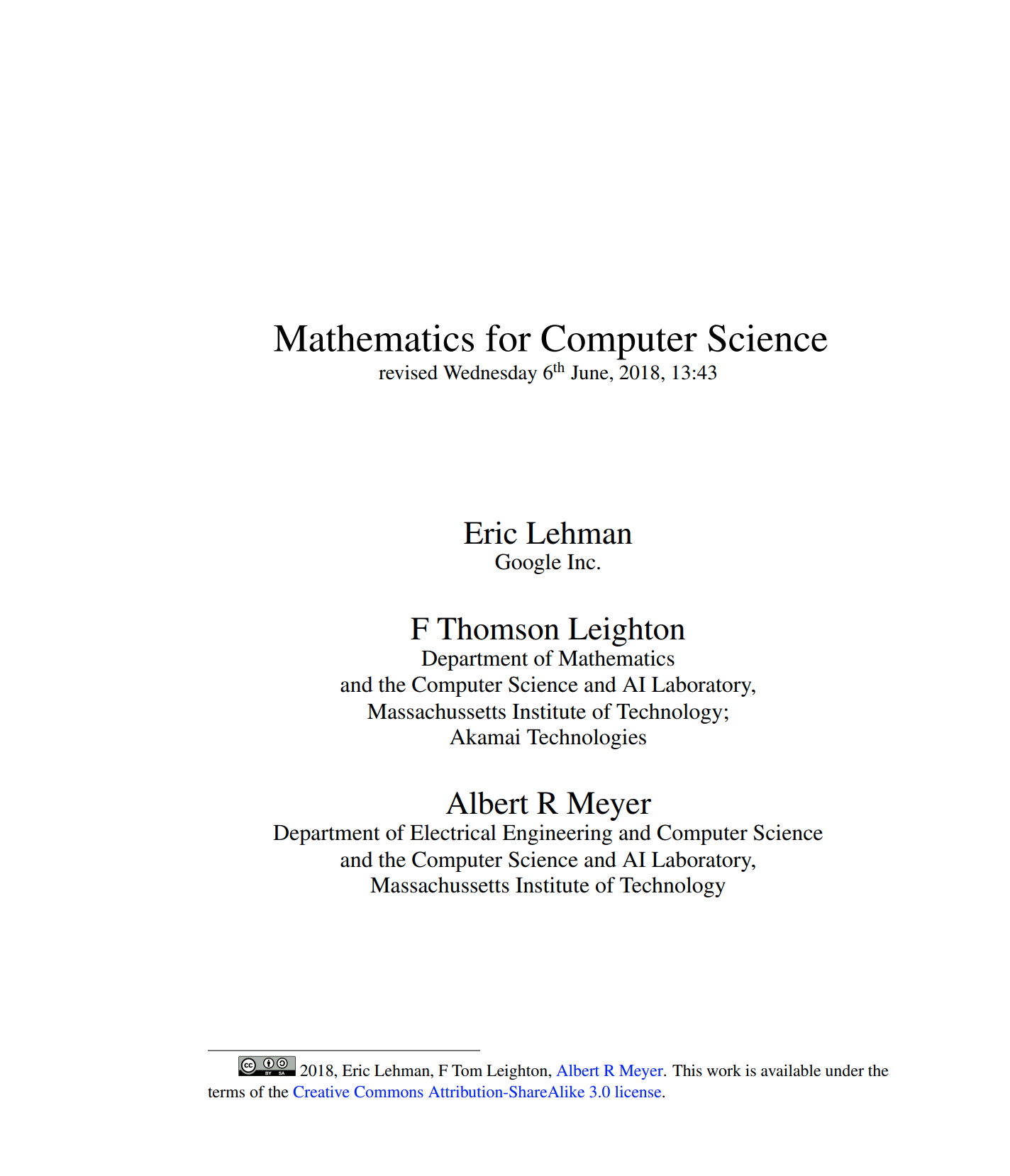麻省理工学院的电子书：Mathematics for Computer Scie