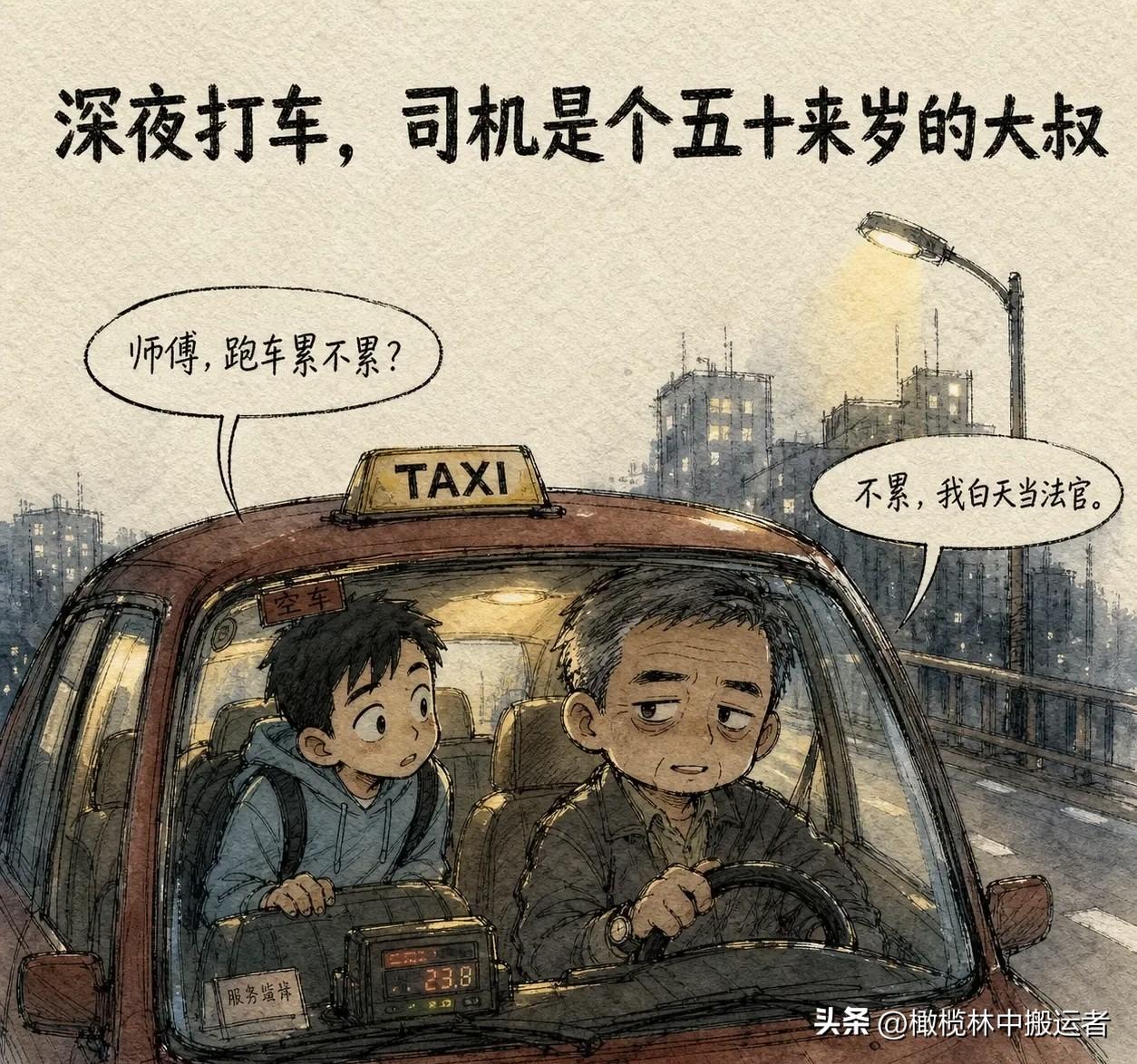 趣味漫画：深夜打车，司机是个五十来岁的大叔。乘客随口问：「师傅，跑车累不累？」司