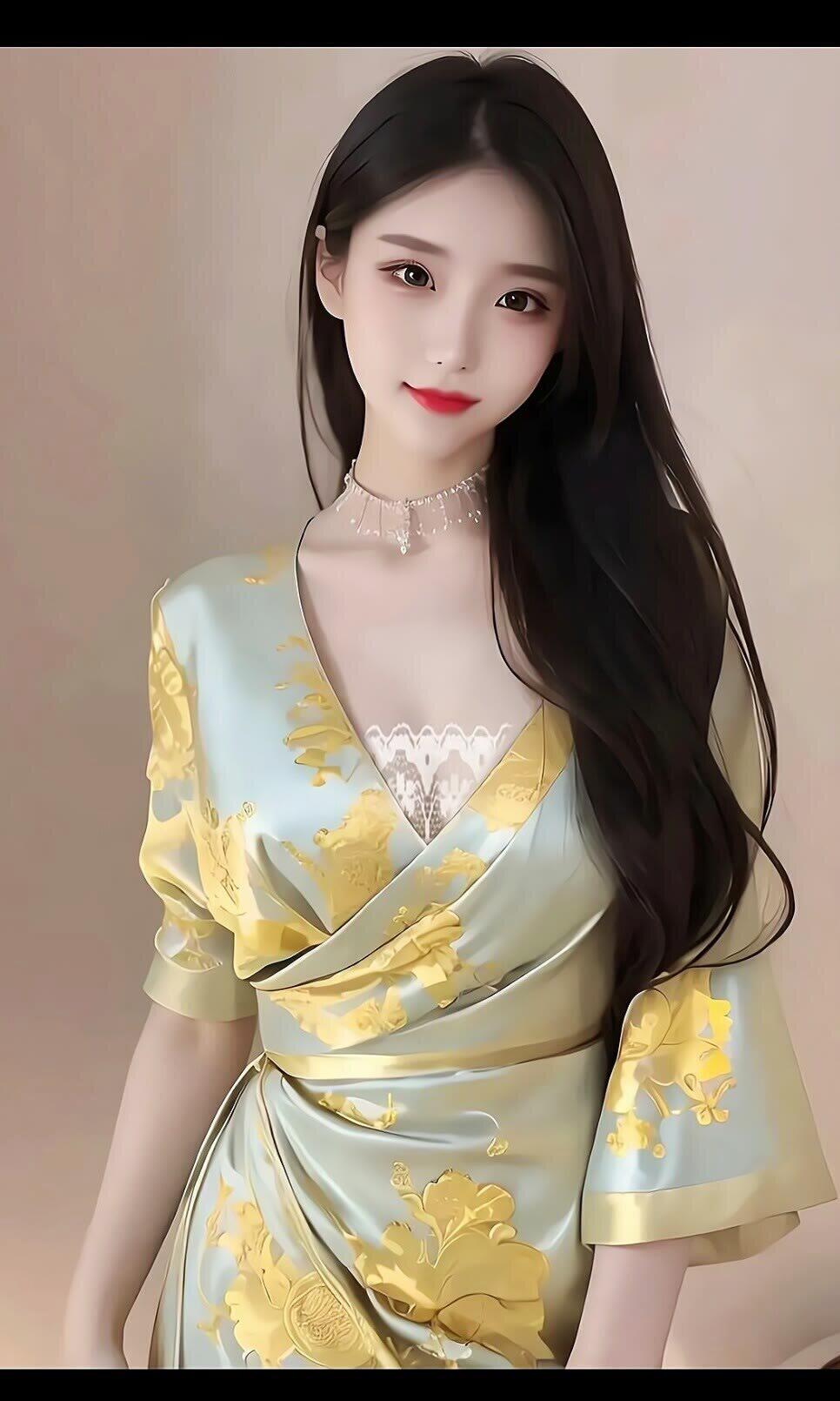 优雅古风美人，金丝绣花长裙，古典韵味十足！