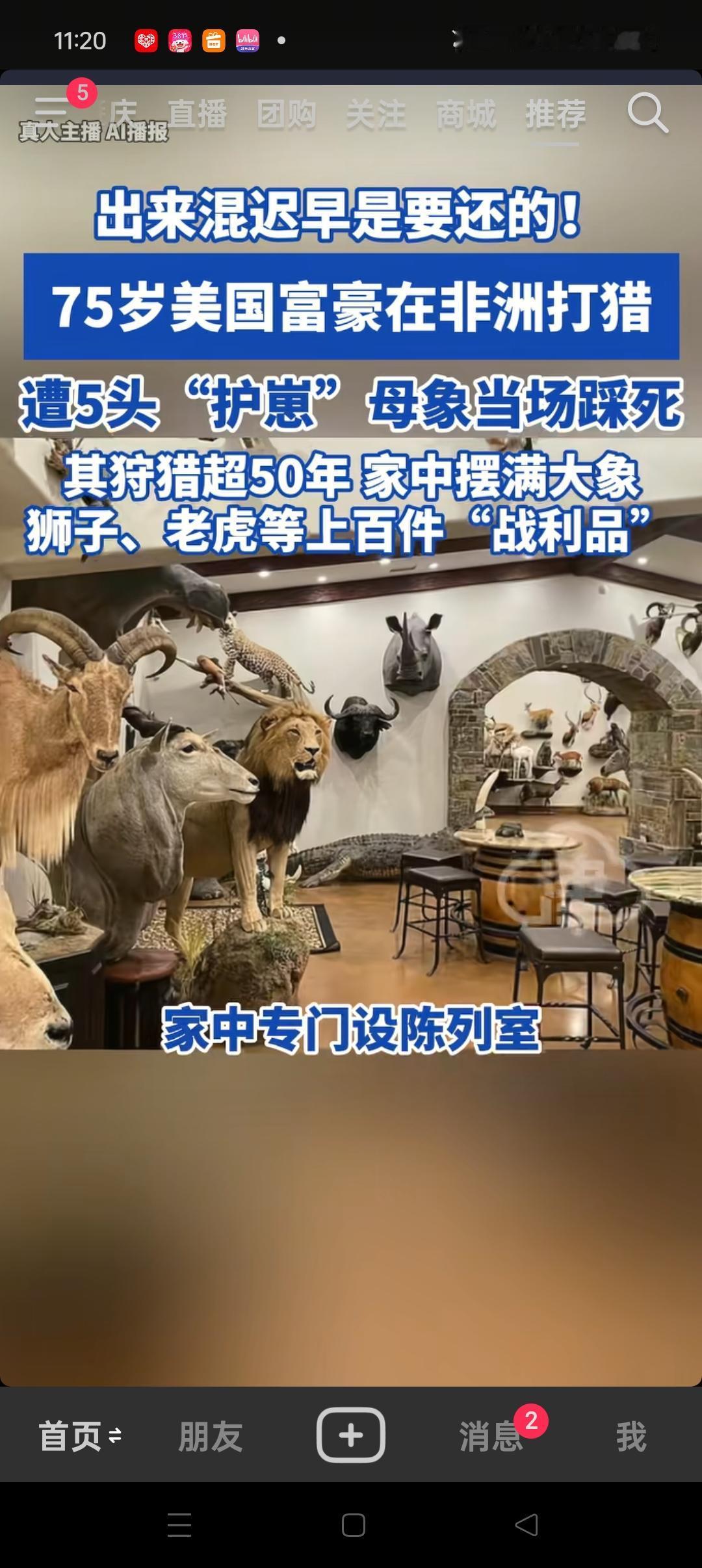75岁的一位美国富豪正准备打猎，但却被幼崽的“父母”当成踩死。有的时候正因了一句