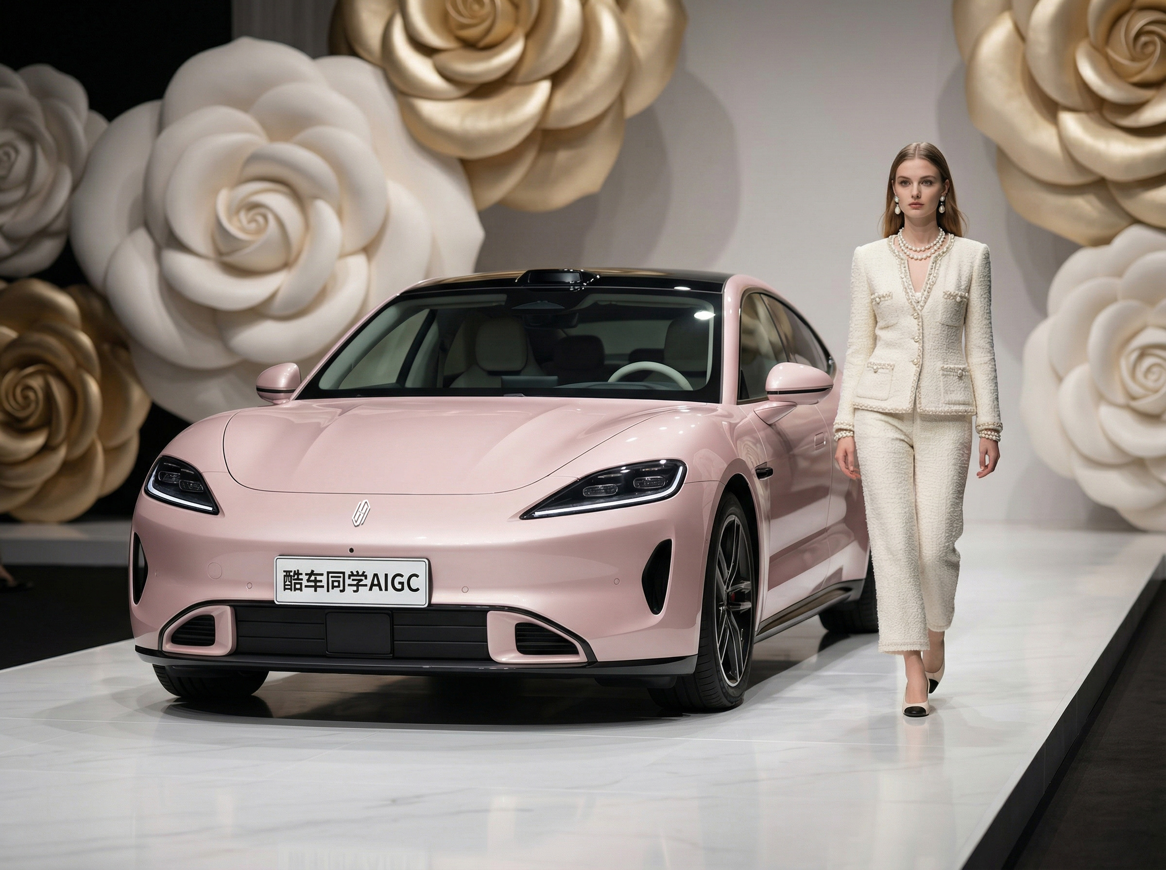 【AI汽车】当时尚超模遇上尚界Z7的原生美学设计，才知道高级感是相通的。电光紫粉