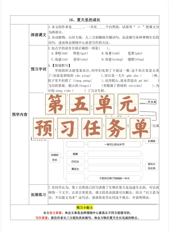 六上语文｜第五单元【学习任务单】已更新完✅