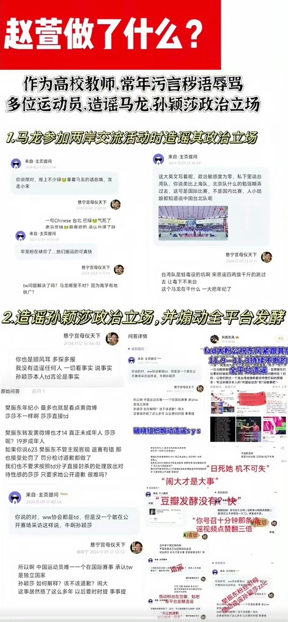 高校研究生导师辱骂马龙孙颖莎 赵某此人作为一名高校教师，为了自己喜欢的运动员拉低