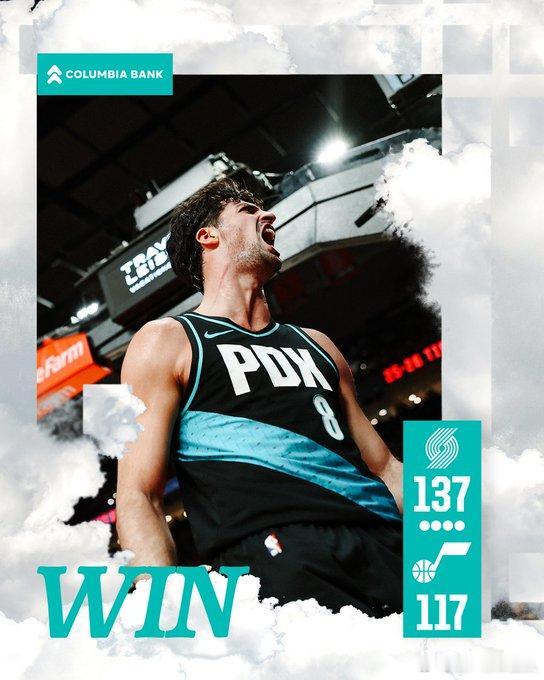 杨瀚森两分钟四分 开拓者今日在主场137-117大胜爵士，杨瀚森在最后两分钟登场