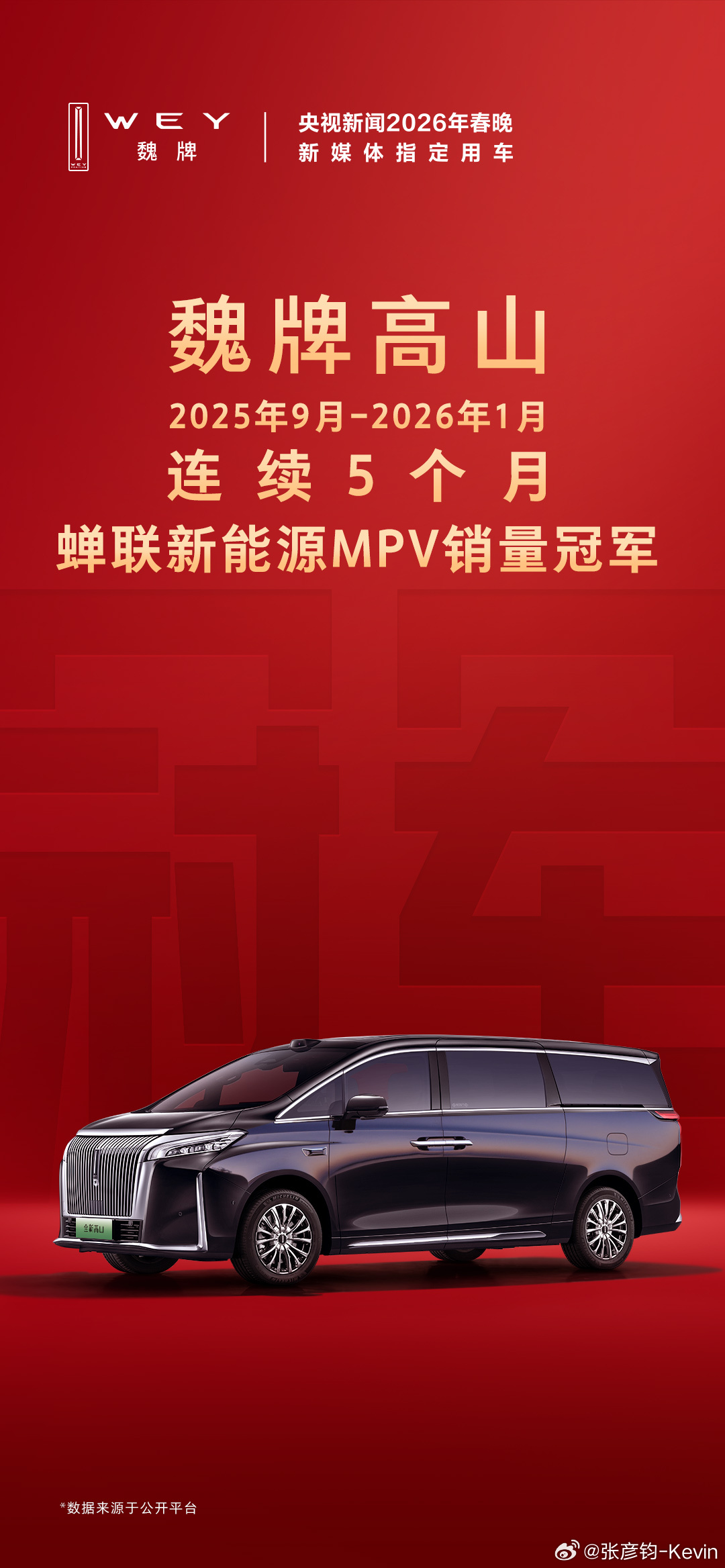 25年9月到26年1月，新能源MPV销量冠军居然一直都是魏牌高山MPV啊！新能源