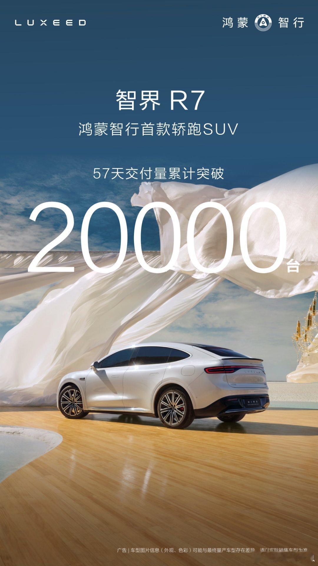 智界R7  57天交付突破20000台，这个交付速度很可以啊[笑而不语] 