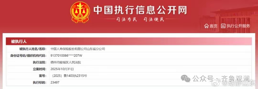 中国人寿山东省分公司多次成为被执行人，曾因保险拒赔被立案执行日前，据中国执行信息