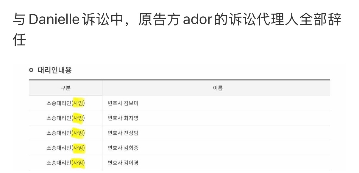 ADOR扣押Danielle母亲住宅可是ador自己的五位律师都辞职了呢还在这挣