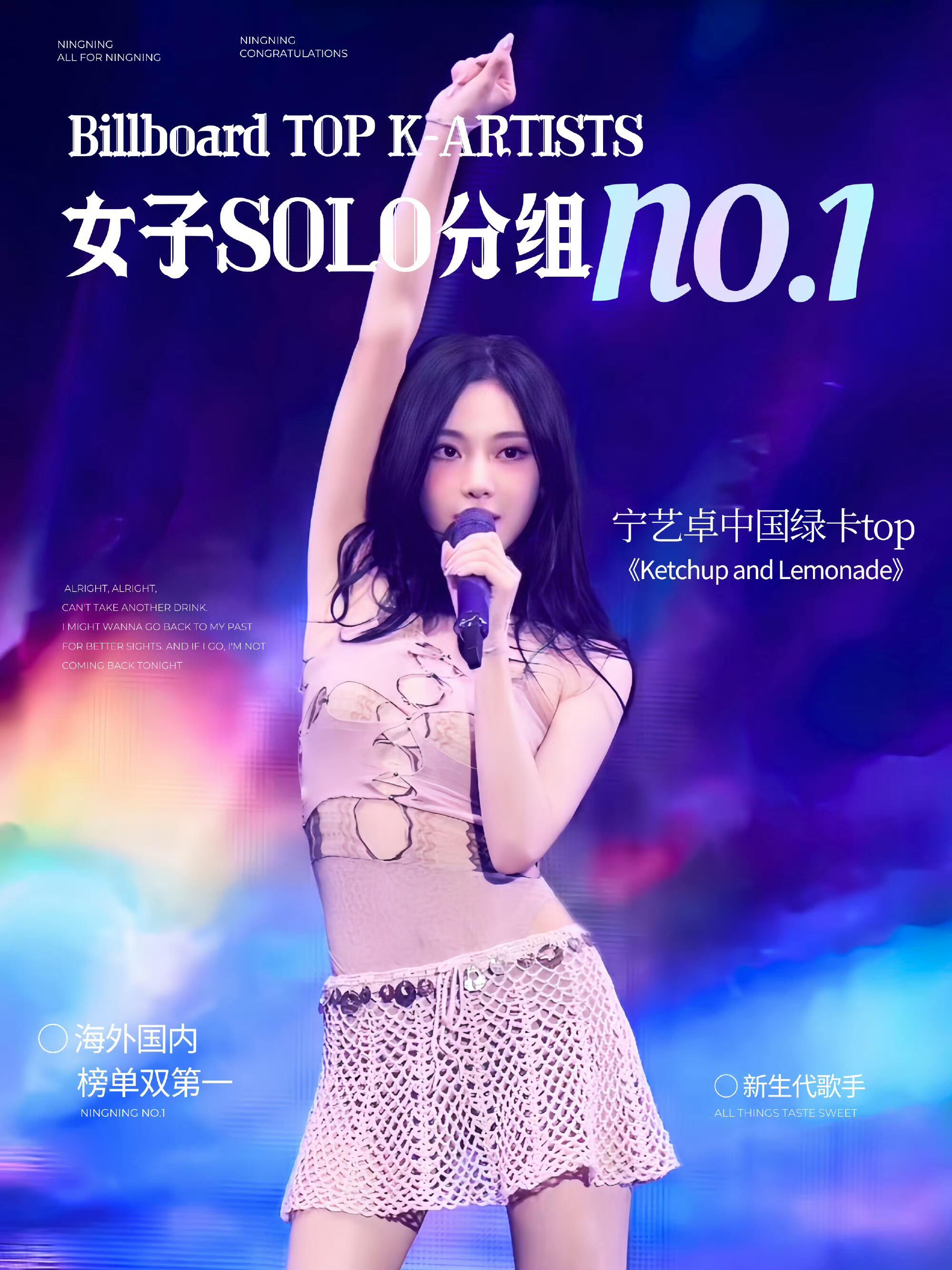 宁艺卓斩获Billboard女子solo中韩双榜第一 