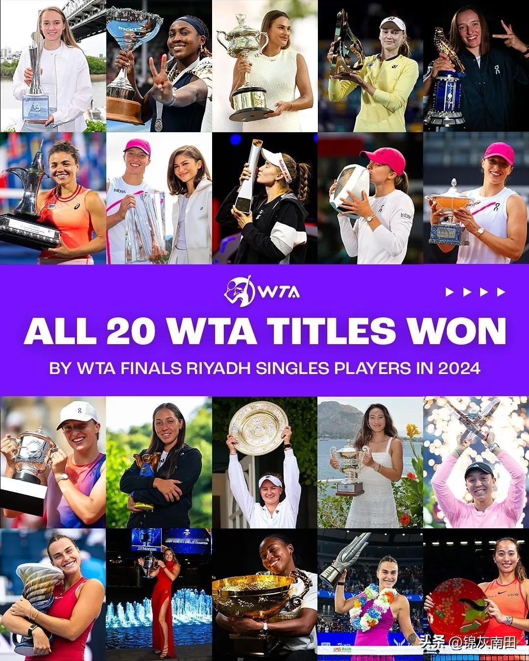 盘点#WTA利雅得年终总决赛#8位入围单打选手的2024年冠军足迹。从一月到11
