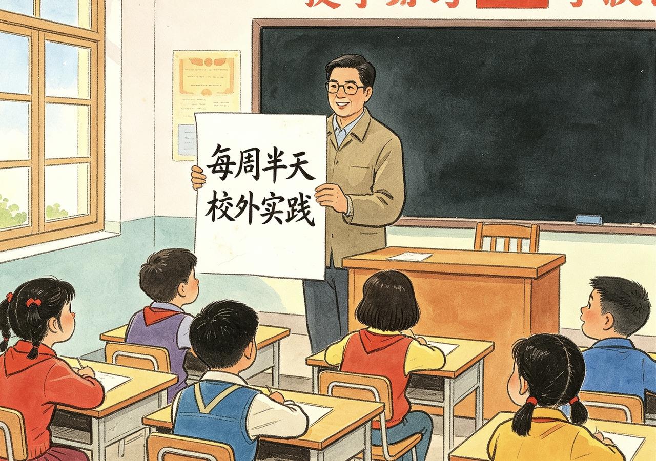每周半天校外实践，我找到了一个解决方案——全体师生到校门口扫大街[呲牙][呲牙]