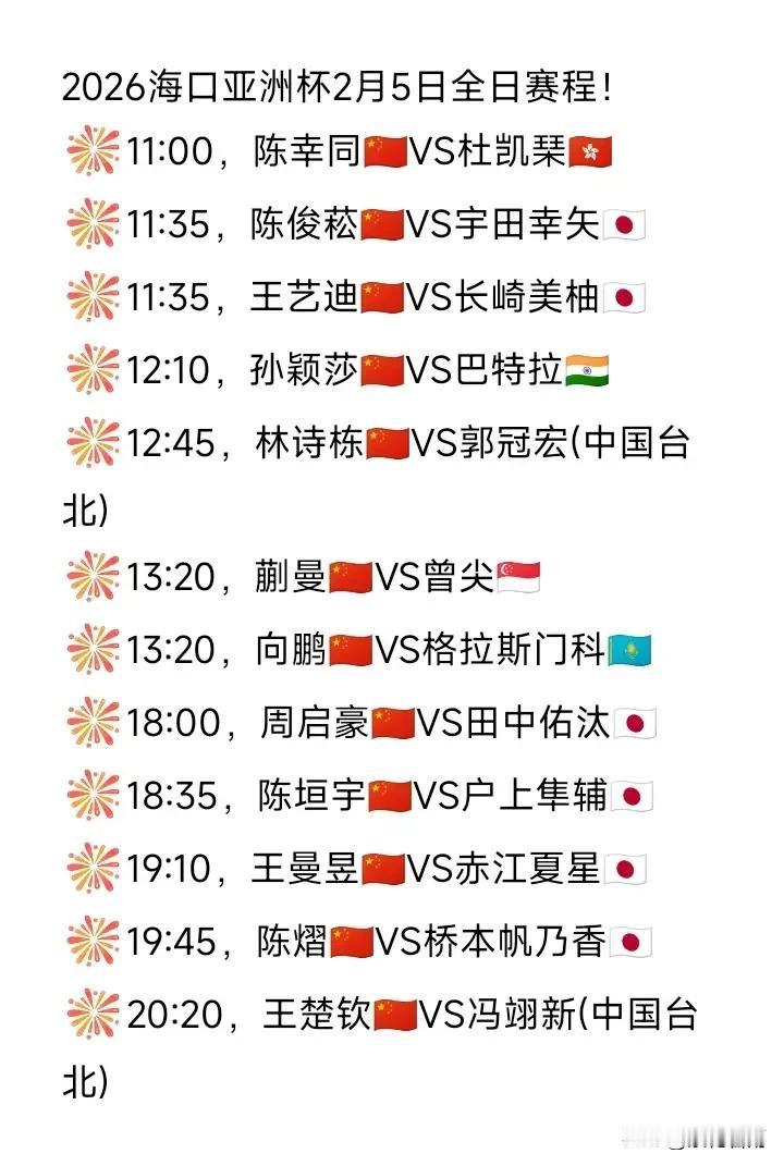 在2026年2月4日进行的乒乓球亚洲杯首个比赛日中，中国队表现出色，出战的12名