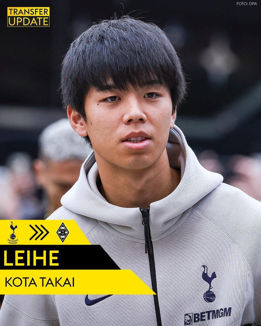 官方：门兴格拉德巴赫从英超俱乐部托特纳姆热刺租借了中后卫高井幸大，租期至2026