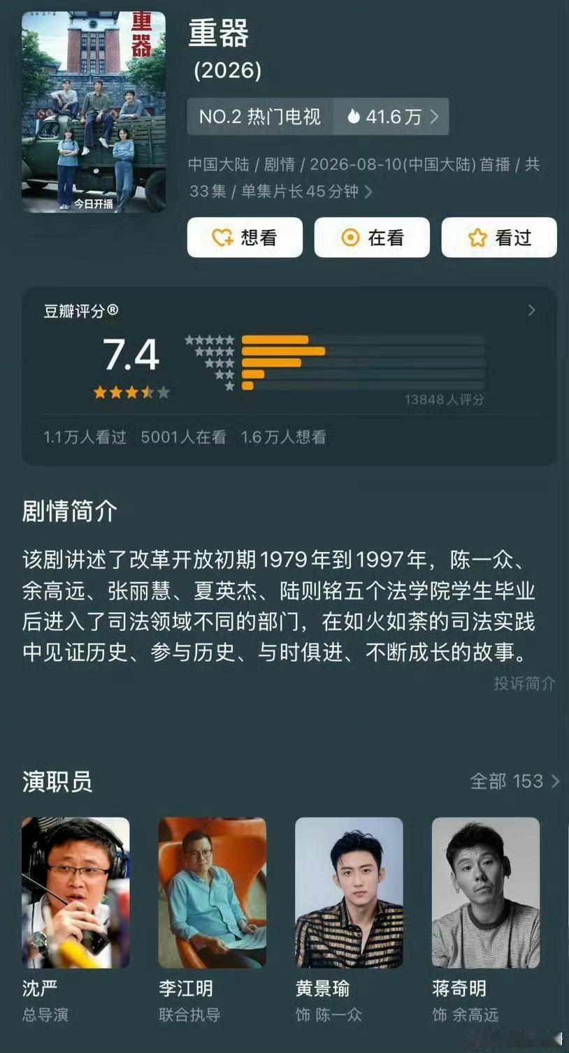 重器豆瓣7.4 感谢黄景瑜扛过会招商，黄景瑜兢兢业业完美诠释了陈一众，积极参加各