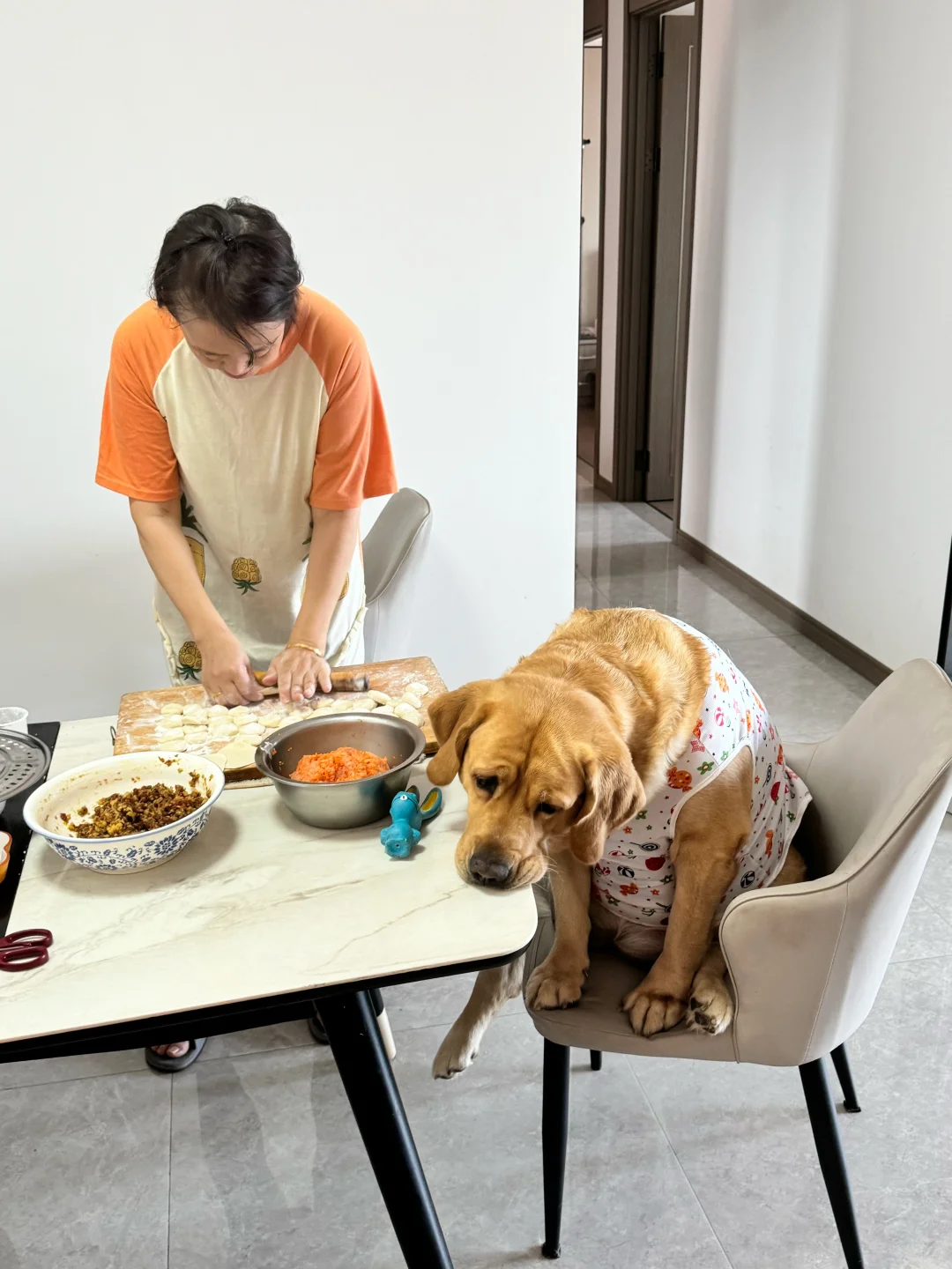 回家撞见我妈给小狗包饺子