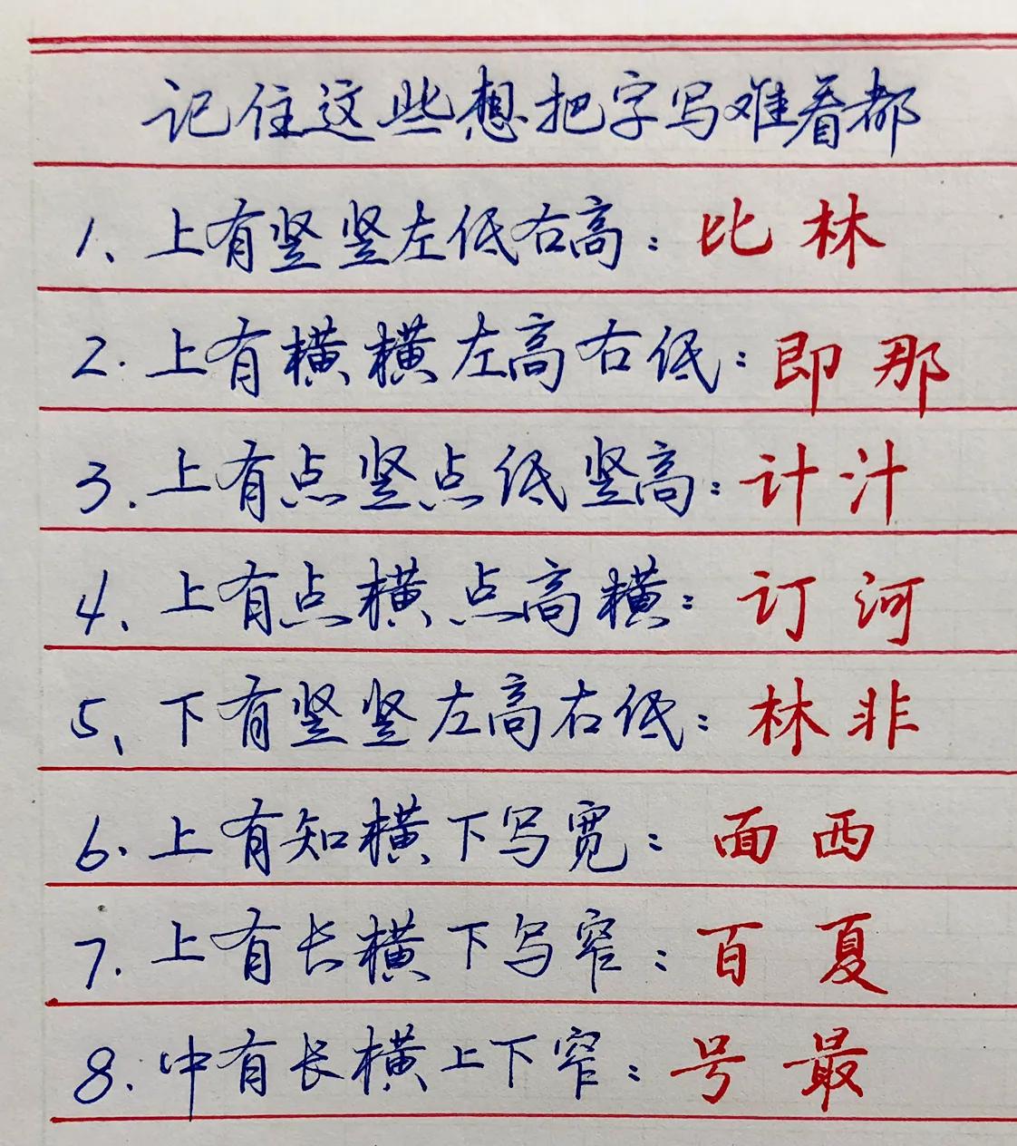练字学习
字的结构中应掌握重要知识点：
记住这些说道，想写难看都