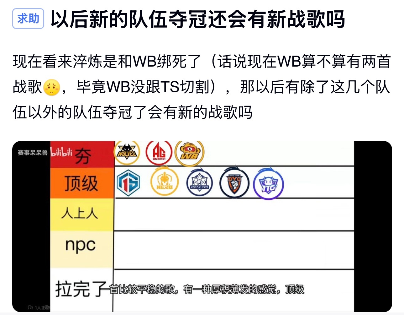kpl k吧热议 以后新的队伍夺冠还会有新战歌吗？现在看来淬炼是和WB绑死了 