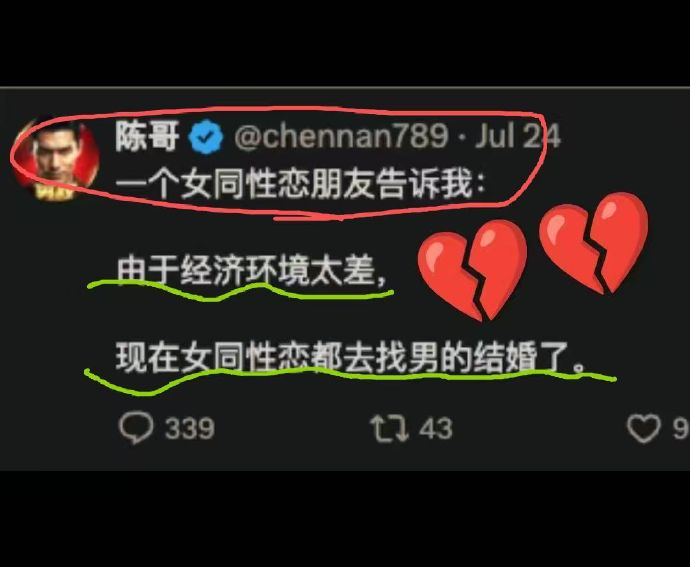 网段：由于经济环境太差，现在女同都找男的结婚了。 这是找老实人接盘吗