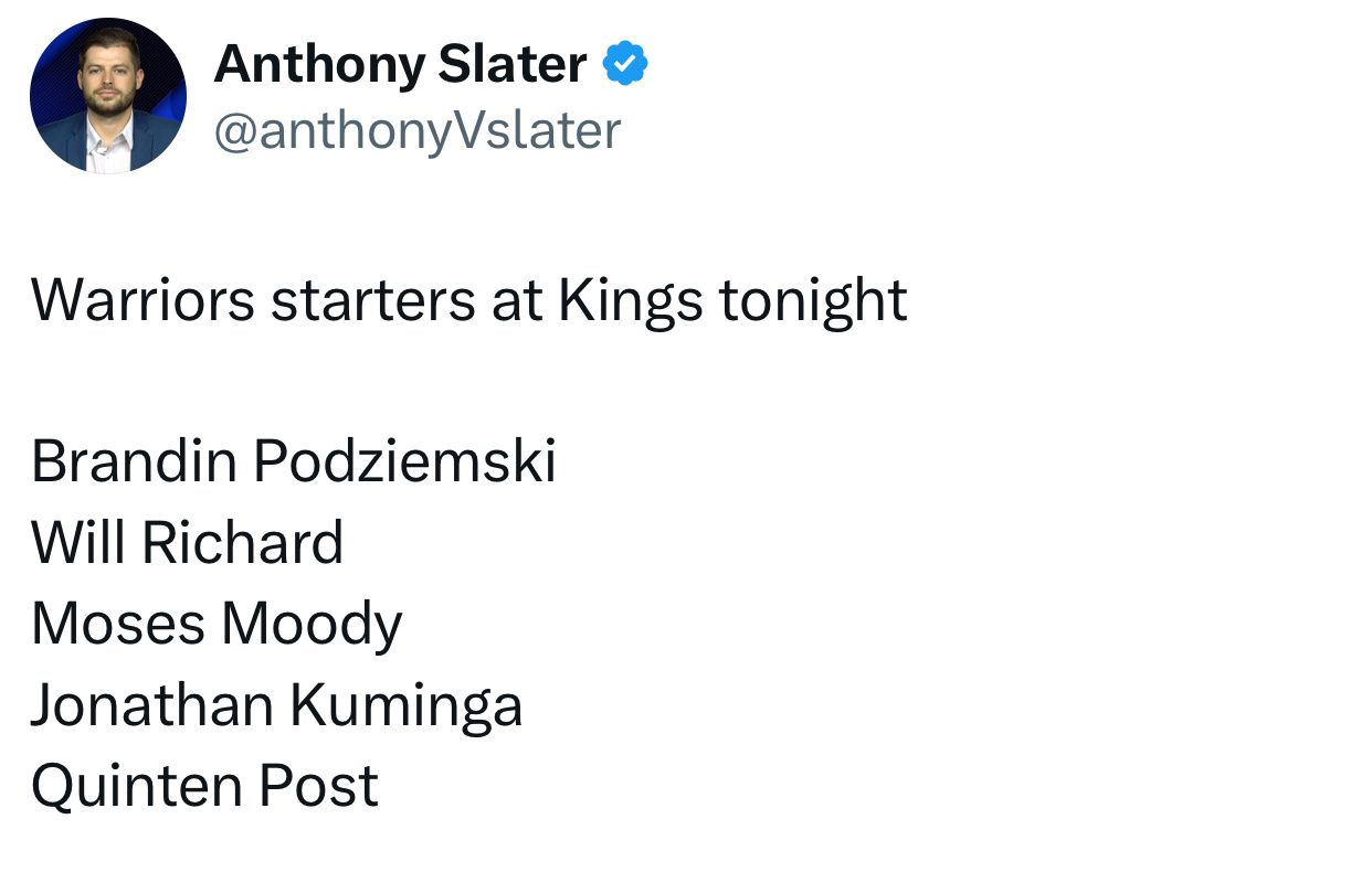 本场VS国王先发勇士这边都是年轻人首发出战！勇士vs国王 ​​​