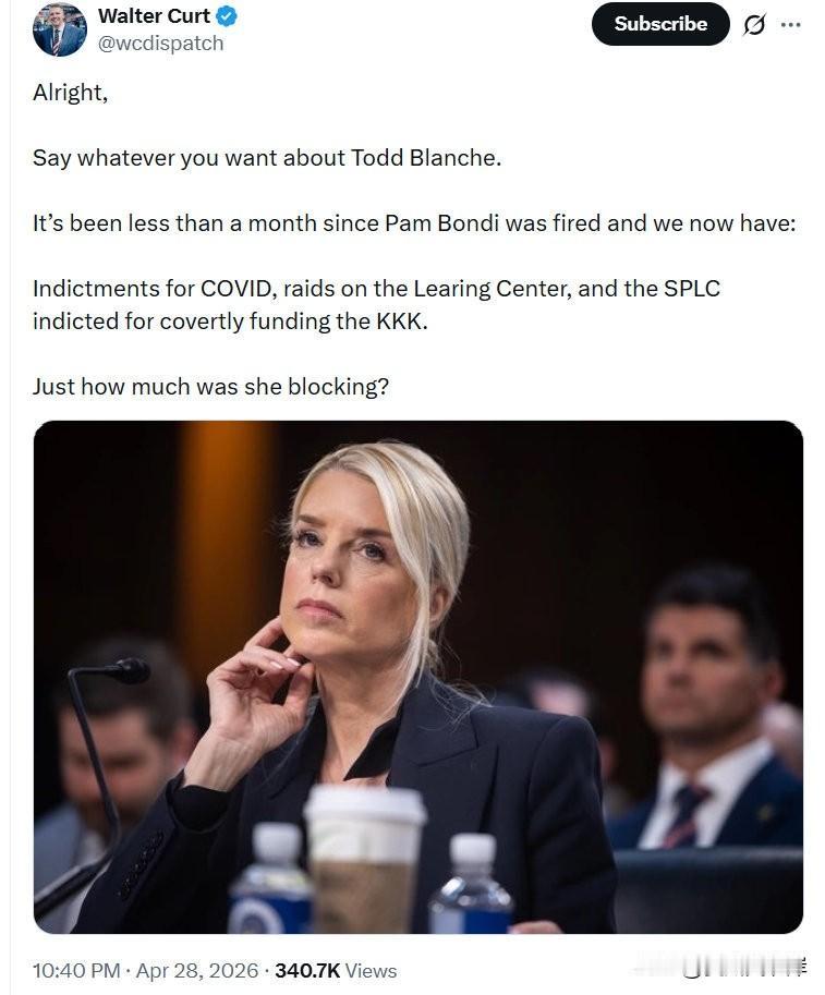 好吧，
 
关于Todd Blanche，你想说什么都可以。
 
Pam Bon