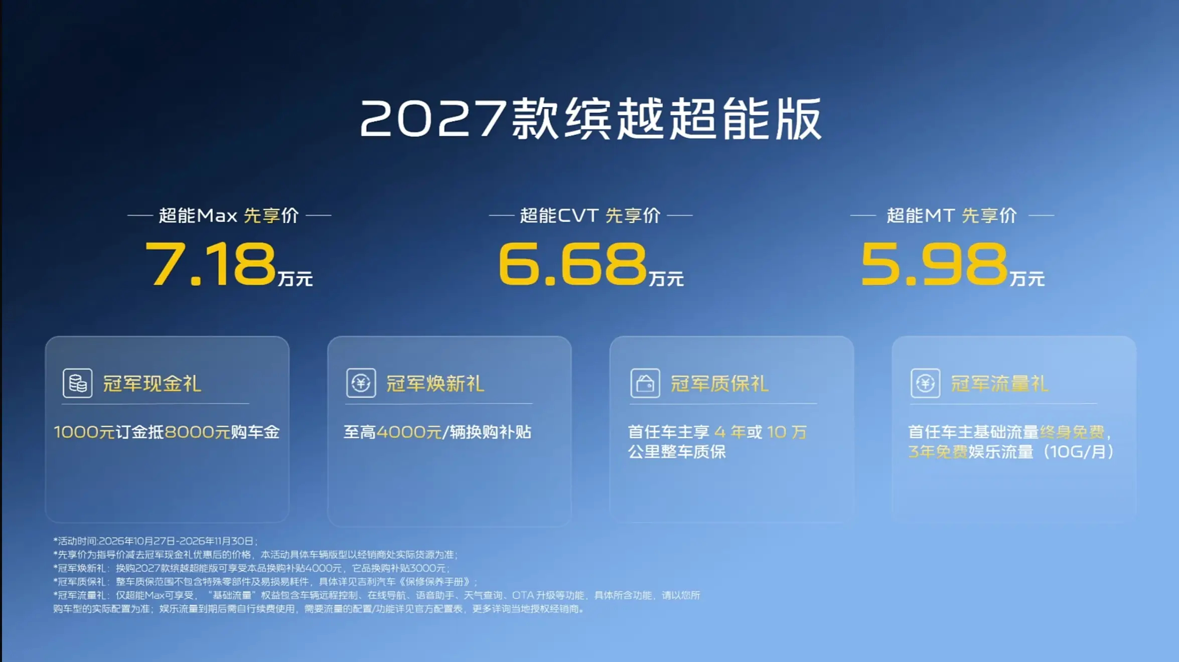 27款吉利缤越超能版正式上市 10月27日，2027款吉利缤越超能版正式上市，全