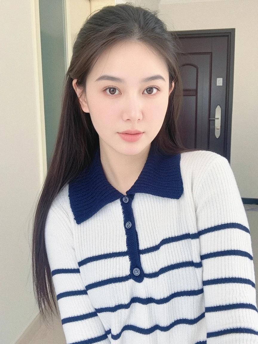 鹧鸪天·廊间晴影

作者Ⅰ朱珠
 
长发垂肩软似云，蓝白衫子衬眉颦。廊间日色轻轻