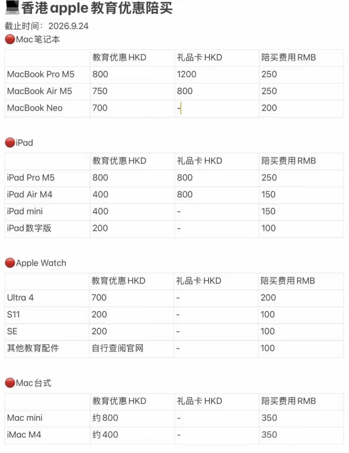 香港苹果教育优惠陪买
🟣线下购买方案
购买方案A：礼品卡归我 无陪买费‼️
购